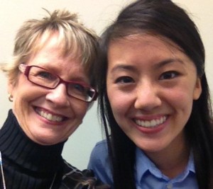 Happy interviewing applicant with Dr. Jane Ann Munroe, Director of Admissions