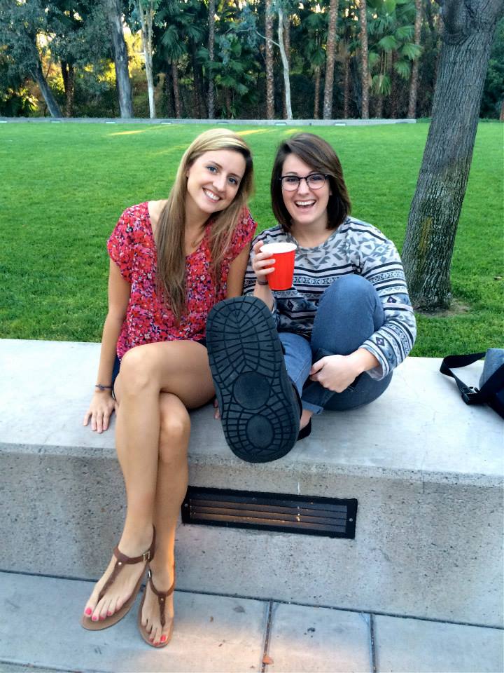 "Fellow student Bri and I share a drink on our beautiful campus as we await the start of the talent show."