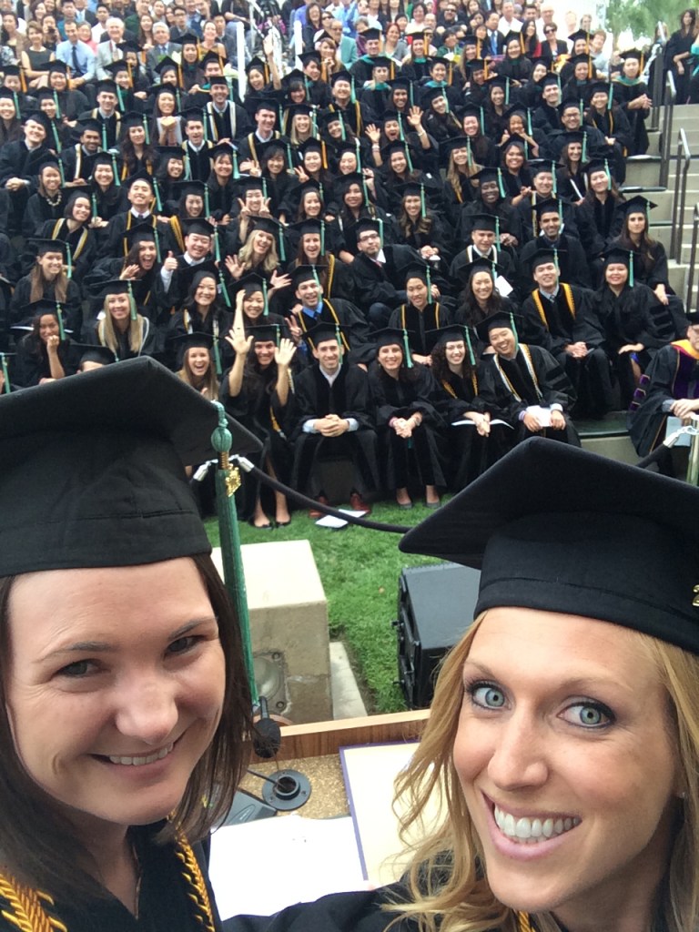 Valedictorians from the Class of 2014, Amy Aldrich (left) and Lindsay Wettergreen steal a selfie during Commencement!