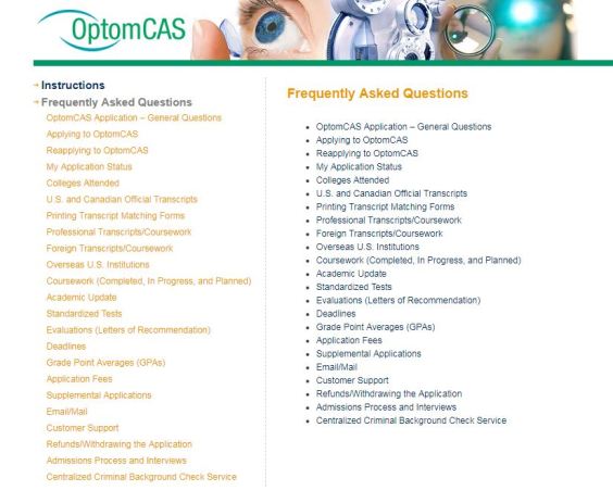 OptomCAS FAQs