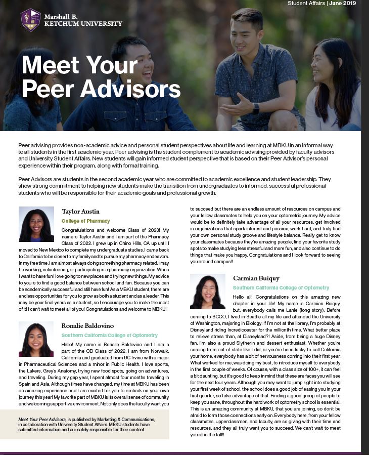 Peer Advisors for 2019-20